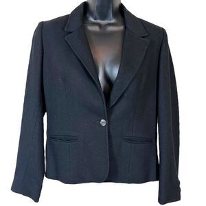 Vintage Madison Petite One Button Black Wool Blazer